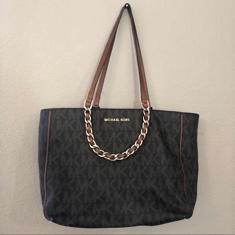 Michael Kors Signature Tote Bag With Chain Straps